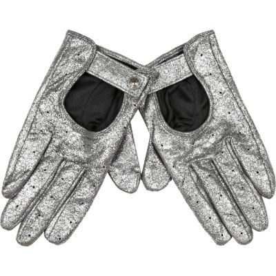 Silver metallic suede gloves