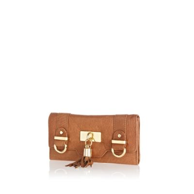 Light brown leather tassel purse