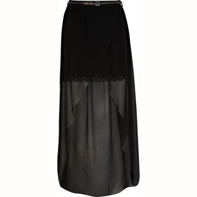 Black wrap front maxi skirt