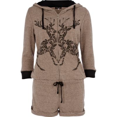 Brown reindeer print playsuit