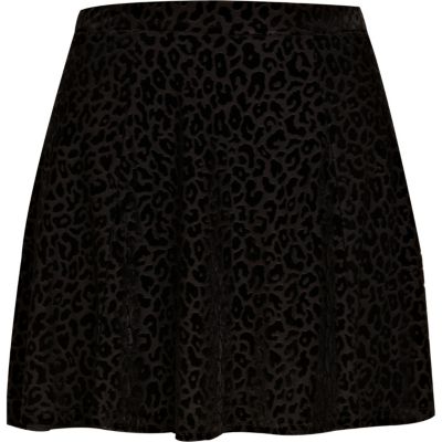 Black animal devore skater skirt