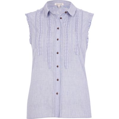 Blue crochet back sleeveless shirt