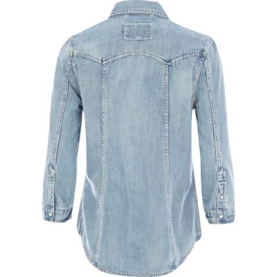 Light wash denim diamante collar outer shirt 