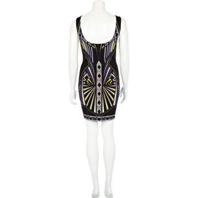 Black futuristic print bodycon dress