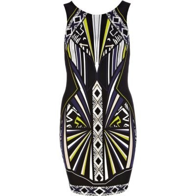 Black futuristic print bodycon dress