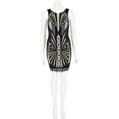 Black futuristic print bodycon dress