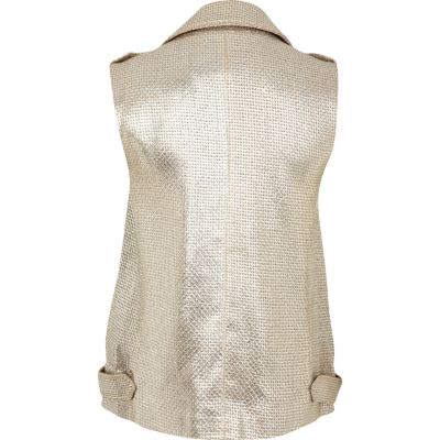 Silver metallic sleeveless biker jacket