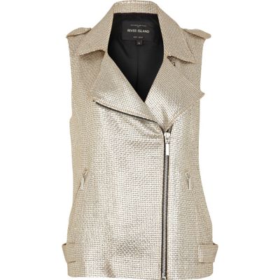 Silver metallic sleeveless biker jacket