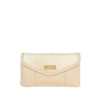 Cream pony skin envelope clutch bag