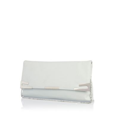 Pale blue fold over metal clutch bag