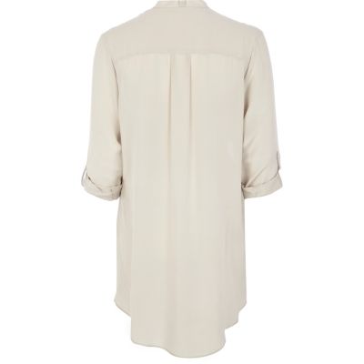 Light grey oversized silk utility shirt