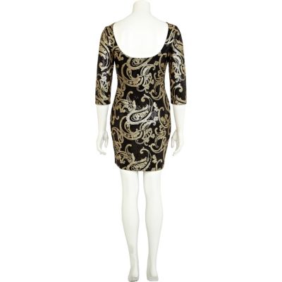 Black baroque sequin bodycon dress