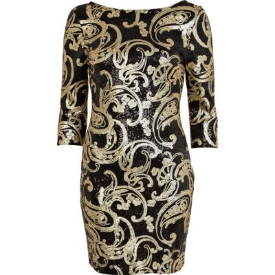 Black baroque sequin bodycon dress