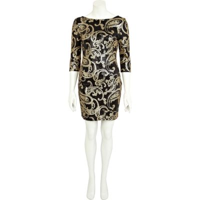 Black baroque sequin bodycon dress