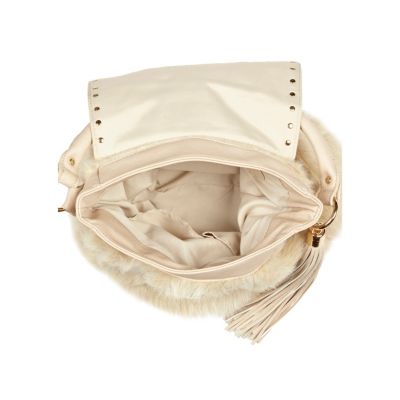 Cream faux fur panel bag 
