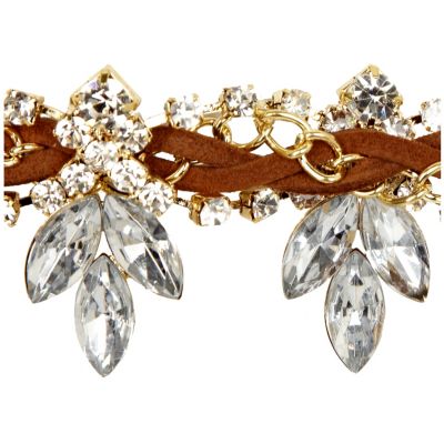 Brown diamante plait belt