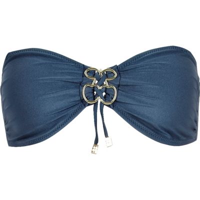 Navy Pacha metallic bandeau bikini top
