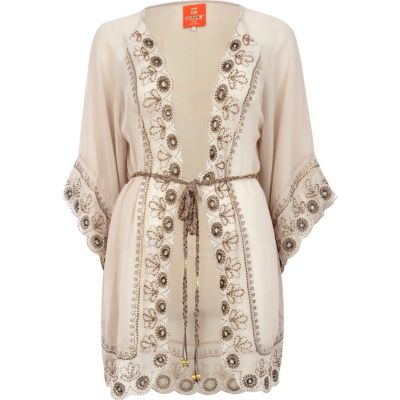 Grey Pacha beaded wrap kimono 