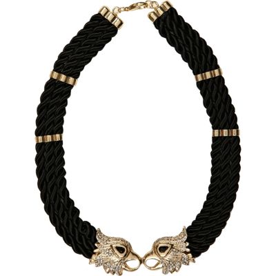 Black cord and eagle short choker necklace