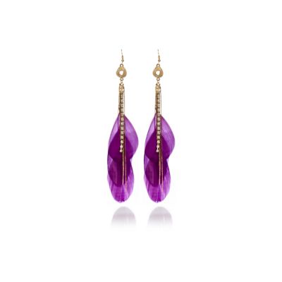 Purple feather knot drop earrings