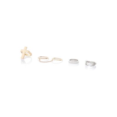 Gold tone heart, bow and flower earring pack