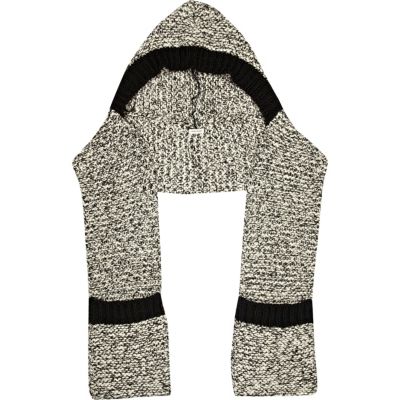 Black marl rib stitch hooded scarf