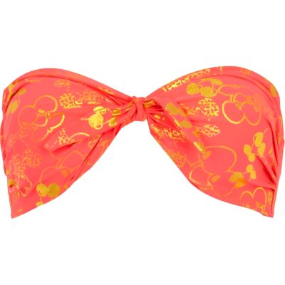 Orange Pacha foil print bandeau bikini top