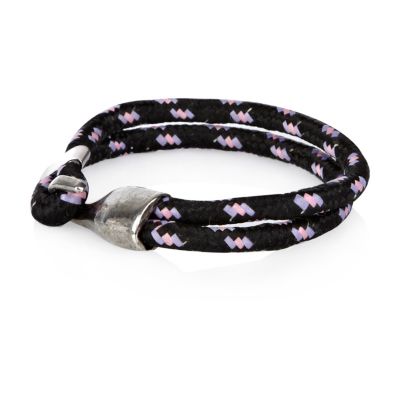 Black bungee cord metal hook bracelet