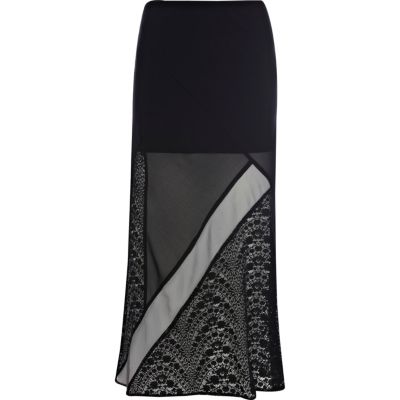 Black lace insert maxi skirt