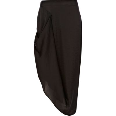 Black draped side maxi skirt