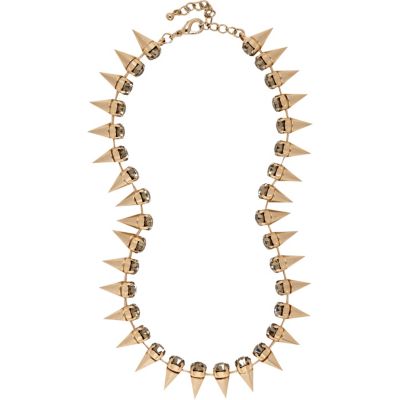 Gold tone spike diamante choker necklace