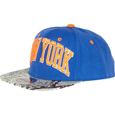 Blue and orange NY snakesin peak trucker hat