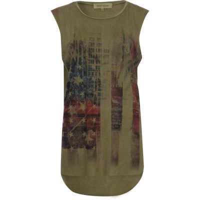 Khaki USA print overdyed tank top