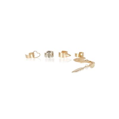Gold tone mixed ear cuffs
