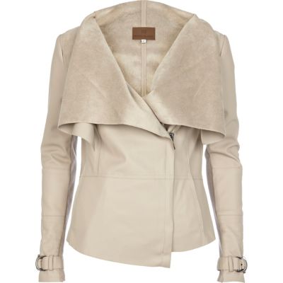 Cream leather look waterfall jacket