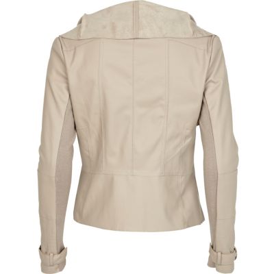 Cream leather look waterfall jacket