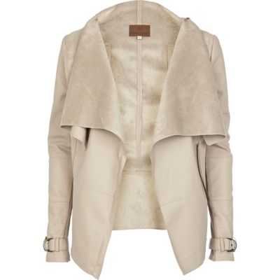 Cream leather look waterfall jacket