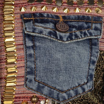 Blue half embellished stud denim jacket