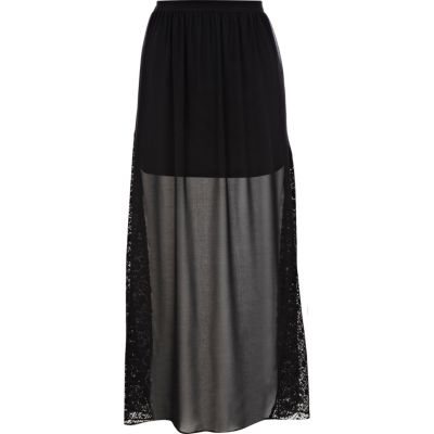 Black lace insert maxi skirt