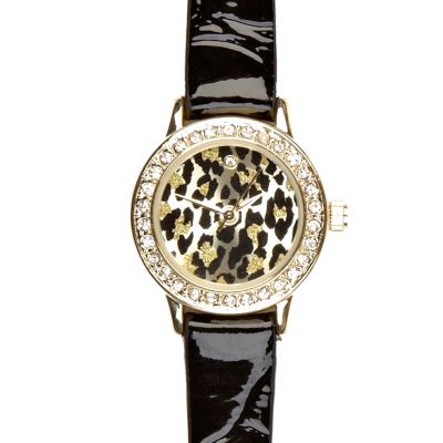 Black patent leopard print watch