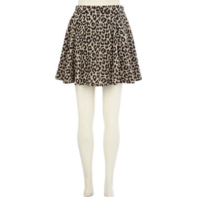 Brown leopard print skater skirt