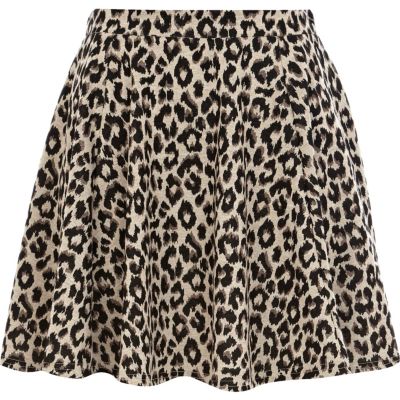 Brown leopard print skater skirt
