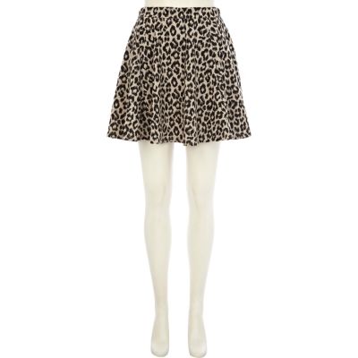 Brown leopard print skater skirt