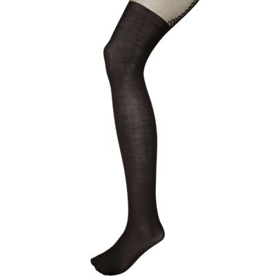 Black heart outline print suspender tights