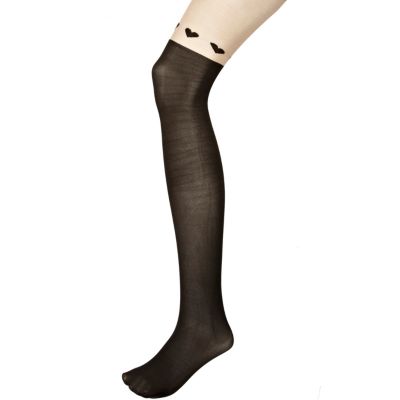 Black heart print mock tights