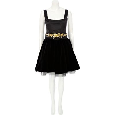 Black embellished velvet prom dress