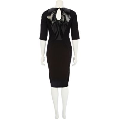 Black leather look panelled bodycon dress