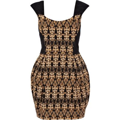 Black baroque stud structured mini dress