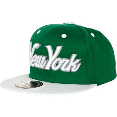 Green and white NY print trucker hat