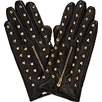 Black studded leather gloves